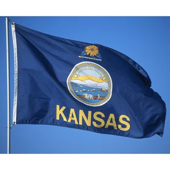 Kansas Valstybės Vėliavos 150X90CM 3x5FT Reklama 100D 150X90CM Poliesteris Žalvario grommets užsakymą vėliava