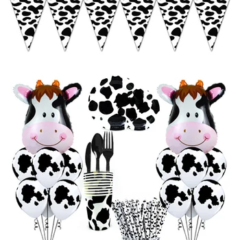 Karvė Temą Šalies Prekių Apdailos Karvė Popieriaus Plokštė Taurės, Vienkartiniai Indai, Ranch Karvė Vėliavos Gyvūnų Gimtadienio Ir Dekoro Prekes