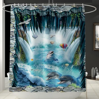 KARŠTO PARDAVIMO 180X180cm Vonios kambarys Dušo Užuolaidos Delfinų Spausdinti Patvarus, atsparus Vandeniui Vonios Uždanga