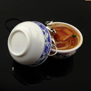 Karšto Pardavimo Modeliavimas Maisto Raktų pakabukai makaronų Kūrybos Keychain Kinijos Mėlynos ir baltos spalvos porceliano Maisto Dubenėlį Mini krepšys pakabukas 1Pc