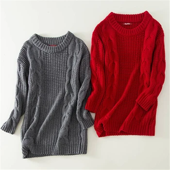 Kašmyras susukti mezgimo moteris mados Oneck storas megztinis (puloveris) vidurio ilgai H-tiesiai prarasti vientisos spalvos S/M