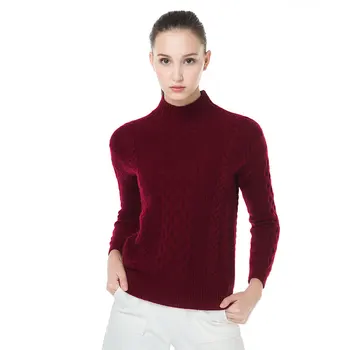 Kašmyro ožkų susukti storas mezgimas moterų megztinis megztinis pusę-aukštos apykaklės, H-tiesiai bordo spalvos 9colors S-2XL didmeninė mažmeninė