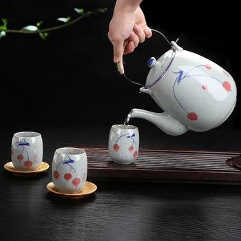 Keramikos kėlimo puodą rankomis dažyti senovės mėlynos ir baltos spalvos porceliano arbatinukas aukštos temperatūros restoranas arbatos puodą buitiniai vandens puodą