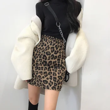 Kimotimo Pieštuku Mini Sijonas 2020 M. Rudens Žiemos Aukšto Juosmens Leopard Aukšto Juosmens Seksualus, Elegantiškas Korėjos Mados Šalis Klubo Moterų Sijonas