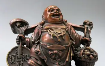 Kinija bronzos skulptūra vario Feng Shui Juanių bao laimingas Maitrėjos Budos Statula