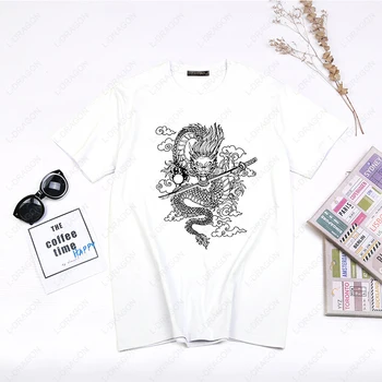 Kinijos drakonas, print T-shirt Ulzzang Harajuku Streetwear hip-hop derliaus Vasaros mados atsitiktinis palaidų Juoda moterų top Drabužiai