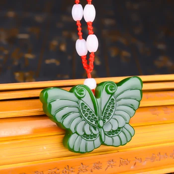 Kinijos Gamtos Green Jade Pakabukas Drugelis Karoliai Ranka raižyti Žavesio Žadeito Papuošalų Mados Amuletas Dovanos Vyrams, Moterims