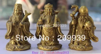 Kinų Bronzos Fu Shou Lu 3 Mammon nemirtingas Turto Dievų Ruyi Dragon Set Statula