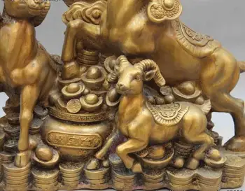 Kinų Bronzos, Vario Turto Ir Pinigų Juanių Bao, 3 Avys Ožkos Ka Tai Gyvūnų Statula