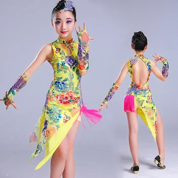 Kinų Stiliaus Vaikams lotynų Šokių Suknelė Cheongsam Nereguliarus Kutas Sportinių Kostiumų Mergaitėms Konkurencijos Suknelės Mergina DL5179