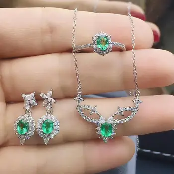 KJJEAXCMY fine jewelry gamtos Smaragdas 925 sterlingas sidabro moterų pakabukas karoliai grandinės žiedas, auskarai nustatyti paramos bandymo mados