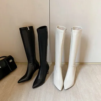 Kokybė žiemą moterų batai pusėje užtrauktukas kelio ilgi batai 2020 naują atvykimo nurodė blokuoti aukšti kulniukai ponios Ruožas batai dydis 34-43
