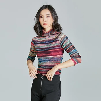 Korėjos Moterys Tshirts Rudenį Moterys Dryžuotas Marškinėliai Topai Moteris Ilgomis Rankovėmis Pagrindinių Golfo Viršų Moteris Akies T-Shirt Viršuje Plius Dydis