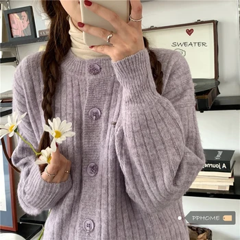 Korėjos senovės mergina jausmas gražus mišrus, violetinė duobę megzti striukė