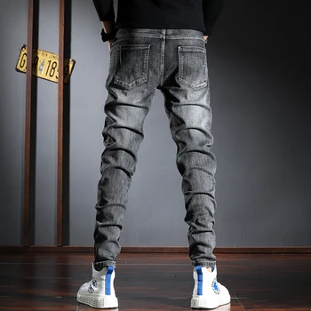 Korėjos Stiliaus Mados, Vyrų Džinsai Retro Elastinga Slim Fit Atsitiktinis Džinsinio Audinio Kelnės Streetwear Derliaus Dizaineris Medvilnės Pieštuku Kelnės