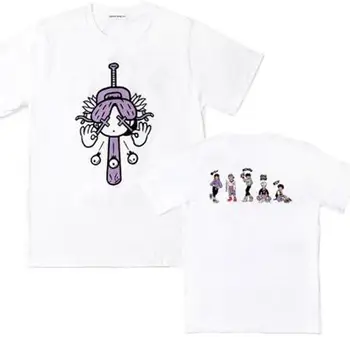 Kpop shinee koncertą pačioje valstybėje animacinių filmų vaizdo spausdinti marškinėliai vasaros stiliaus mėgėjams mados balti trumpomis rankovėmis o kaklo t-shirt