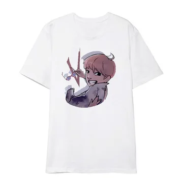Kpop V Animacinių filmų T-shirt bangtan berniukai Medvilnės Spausdinti baltos spalvos Marškinėlius trumpomis rankovėmis Laisvus drabužius k-pop bnagtan berniukų marškinėliai nauja siunta