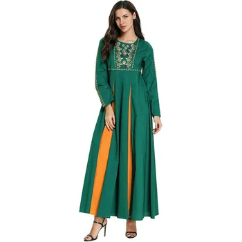 Kratinys Didelio Dydžio moteriški Maxi Suknelė Žalia Gėlių Aplikacija Musulmonų Rūbeliai Susiuvimo Didelis Sūpynės Bohemian Suknelės TA9018