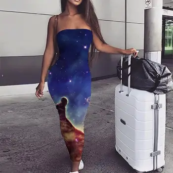 KYKU Galaxy Suknelė Moterims Kosmoso Sundress Visatos rankovių Ūkas Bodycon Suknelė Moteriški Drabužiai Vasaros Berankovė Tunika