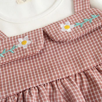 Kūdikių mergaitės rudenį rausva balta pledas ilgomis rankovėmis tutu suknelė kūdikių naujagimių kūno drabužius bebe vestidos 0-24m