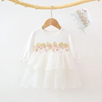 Kūdikių Mergaičių Patenka Drabužius Elegantiškas Princesė Dress+Hat 2VNT Rinkiniai Vaikams Vestuvių Suknelė Nėrinių Sujungimas, Vaikams, Suknelės Gimtadienio