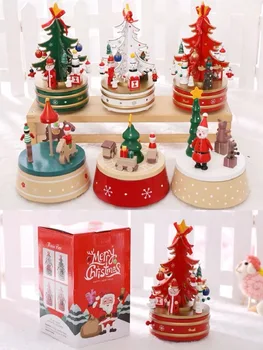 Kūrybinės Naują Stilių Kalėdų Medinė muzikinė Dėžutė Music Box Kalėdų Eglutė Priedai šventinių Dovanų karuselė Papuošalai