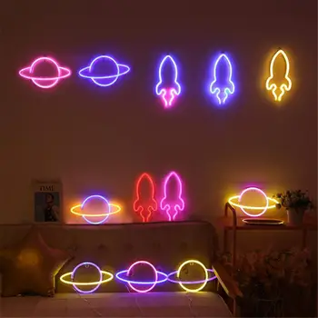 Kūrybos apdailos LED raketų neon naktį šviesos kabinti neoninės šviesos iki jūsų namų Paramos Baterija ir USB Powered aukštos kokybės