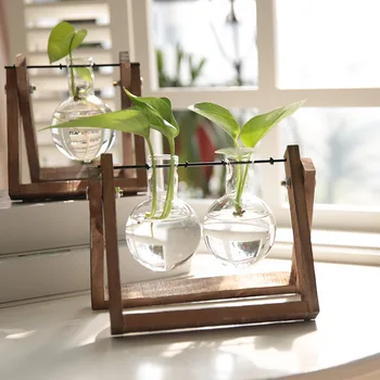 Kūrybos Hydroponic Augalų Skaidri Vaza su Medinio karkaso Namų Apdaila Stiklo Stalo Augalų Bonsai Puošimas Ornamentais