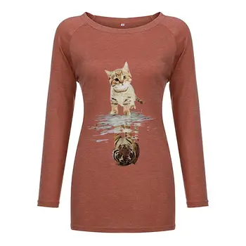 Kūrybos kačiukas spausdinti prarasti Įgulos Kaklo Long Sleeve T-shirt moterims
