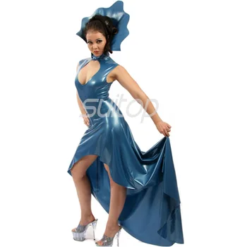 Latekso Gumos mermaid Dress seksuali klubas ilgos suknelės longuette mėlyna spalva eveningwear vakare drabužiai