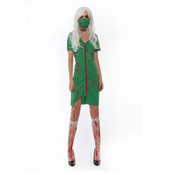 Lavonas šalis suknelė siaubo zombie cosplay kostiumų žalia slaugytoja kostiumai, apatinis trikotažas užtrauktukas iki cosplay suknelė w1877