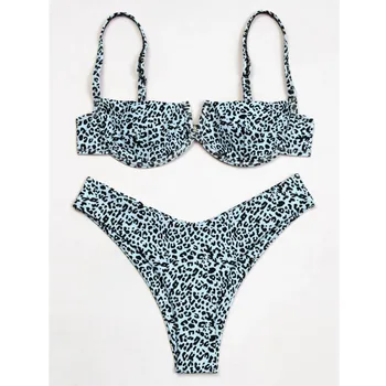 Leopard Briaunoti Diržas V Formos Bikini 2021 Moterų maudymosi Kostiumėliai maudymosi kostiumėlį Dviejų Moterų vienetų Bikini Aukštai Supjaustyti Bather Maudymosi Kostiumą 0128
