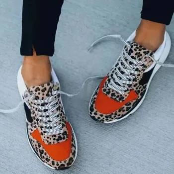Leopard Moterų Kvėpuojantis Sneaker Moteris Nėriniai Moterų Atsitiktinis Vulkanizuotos Ponios Batai Patogūs Moterų Batai Plius Size43 2021