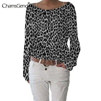 Leopardas Spausdinti Marškinėliai Moterims 2020 Mados Pagrindinio Atsitiktinis Palaidų T-shirt Rudenį ilgomis Rankovėmis Crewneck Viršūnes Tshirts Moterų Drabužiai