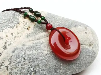 LETSFUN Fine Jewelry raudonas Agatas Brangakmenio Laimingas Pasisekė Taikos Sagtis Ratas Spurgos Amuletas Pakabukas Nemokamas Pristatymas