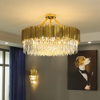 Liustra Apšvietimo LED Lempa Kambarį Miegamojo Puošimas Šviestuvai Virtuvės Sala Patalpų Šviesos Armatūra Gold Crystal Šiuolaikinės E14