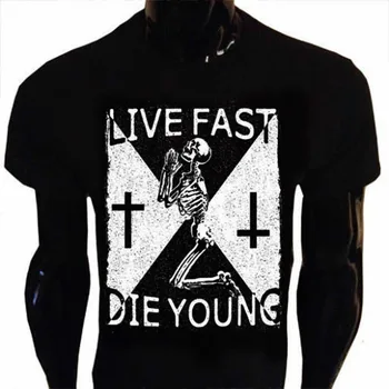 Live Fast Die Young. Kaukolės Skeletas Kryžiaus Goth Rock, Punk T-Shirt. Vasaros Medvilnės trumpomis Rankovėmis O-Neck T Shirt Mens Naujas S-3XL