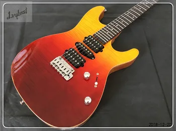 Lvy elektrinė gitara individualų spalvos geltona,plonas, raudonas ir tamsiai raudonas, liepsna, stogas,HSH paėmimas, 