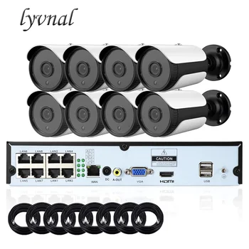 LYVNAL 8CH POE NVR, komplektas plug and play 1080p ip kamera su POE 48V 2mp su garso Lauko h.265 Apsaugos Stebėjimo kamera su POE kit