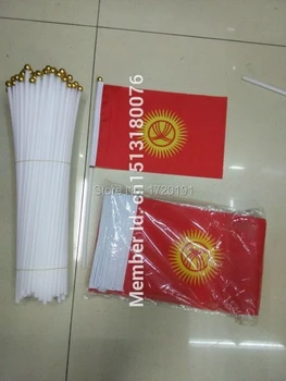 M. pasaulio vėliavos su 14cm*21cm Vėliava, Kirgizija ranka mosuoja vėliava ant stiebo