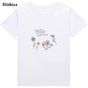 Mada marškinėliai Moterims Atsitiktinis Vasaros Gėlių Grafinis t-shirt Lady viršuje Balti marškiniai Streetwear mujer camisetas