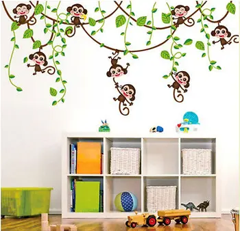 Madingas Monkey Jungle Tree Siena Lipdukas Aplinkos Nuimamas PVC Vinilo Meno Lipdukai Vaikas Darželio Miegamojo Puošmena