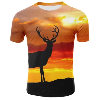 Mados 3D gamta / landscape spausdinimo vyras moteris marškinėliai drabužių trumparankoviai O-kaklo 3d dangaus/pievos/medžiai vyrų marškinėliai T-shirt
