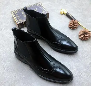 Mados Anglija batai rankovės atsitiktinis batų odos viršutinis sluoksnis karvės odos raižyti aukštos viršų batai vyriški verslo suknelė batai