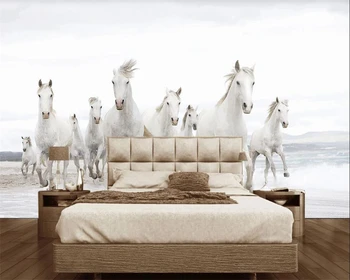 Mados Arklių 3d Tapetai Šiuolaikinės Paprasta Grupės Žirgų Šuoliais Balto Žirgo Gyvenimo Kambario, Miegamasis Wallcovering HD Tapetai