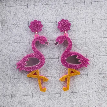 Mados Didelis Akrilo Violetinė Blizgučiai Flamingo Lašas Auskarai Moterims, Merginos, Paukščiai Ilgai Tabaluoti Auskarai Moterų Punk Grupė Papuošalai