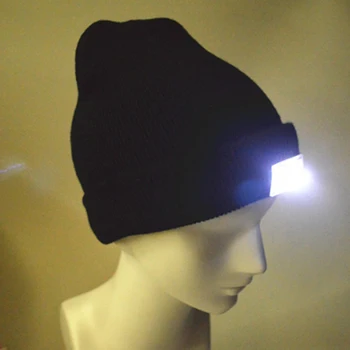 Mados Juoda 5-LED Apšviesta Bžūp Žiemą Šilta Kepuraitė, Žūklės, Medžioklės Kempingas Skrybėlę 5 Spalva