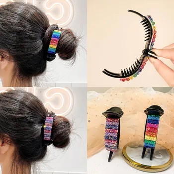 Mados korėjos Vaivorykštė Plaukų Letena Moterų tvirta Bun Didelis Hairclips Ornamentu surišti į arklio Savininkas Plaukų Aksesuarai Mergaitėms
