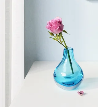 Mados Minimalistinio Namo Papuošalų Kūrybos Talpinimo Tamsintas Skaidrus Stiklas Maža Apvali Vaza Šiaurės Skaitmeninis Gėlių Vaza
