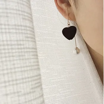 Mados moteriški auskarai 2019 suede 3D meilės perlas ilgi auskarai, retro turas ilgas pakabukas auskarai, dvipusiai auskarai